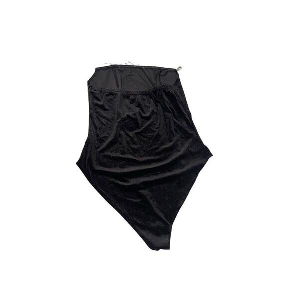 Forever 21 Black Velvet Rhinestone Fringe Strapless Bodysuit Womens 1XL New - Picture 4 of 10